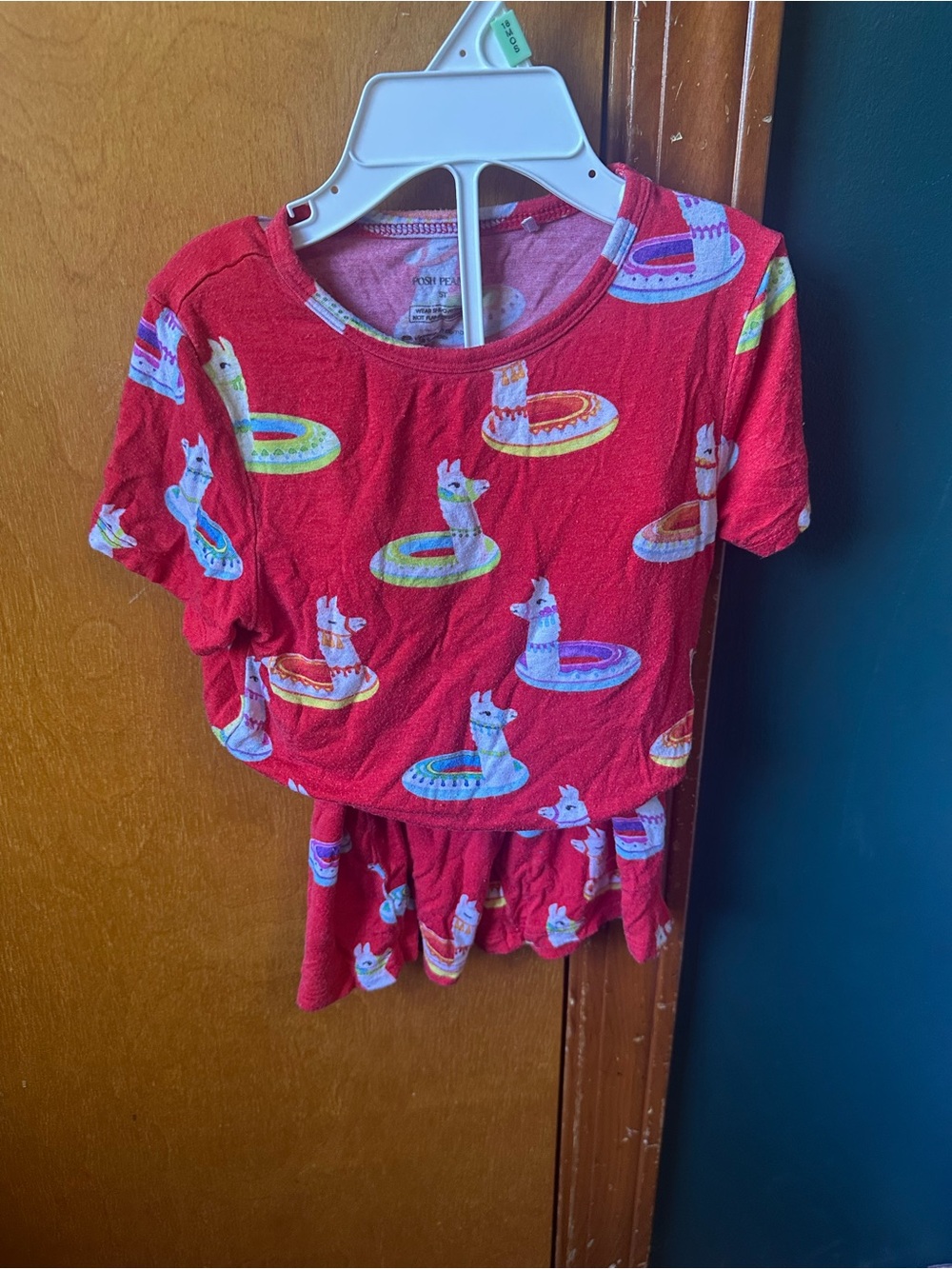 Posh Peanut Red Llama Floatie Tee - Kids Shirt and Short Set